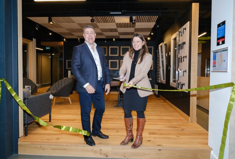 MP Sarah Green at the ribbon cutting ceremony of Avino's Atelier Timber Showroom