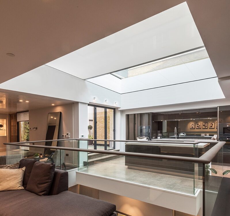 Concealed blind, half open covering rooflight