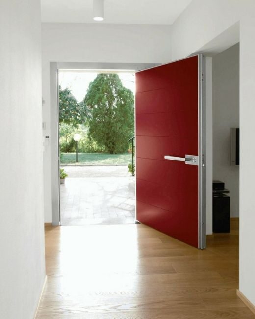 red contemporary aluminium entrance door