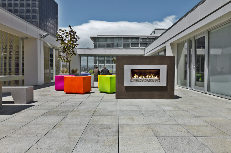 This courtyard features an outdoor fireplace perfect for creating an indoor outdoor living experience 