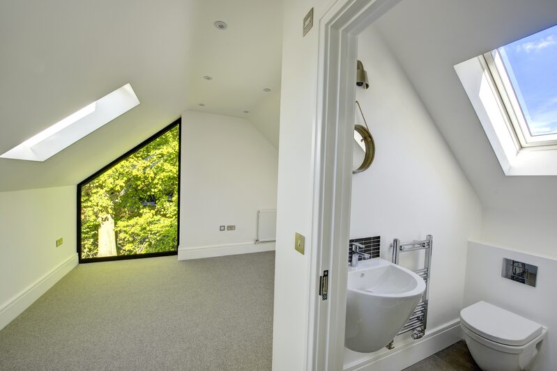 Loft Extension - Bathroom Design with Gable End Windows and Rooflights