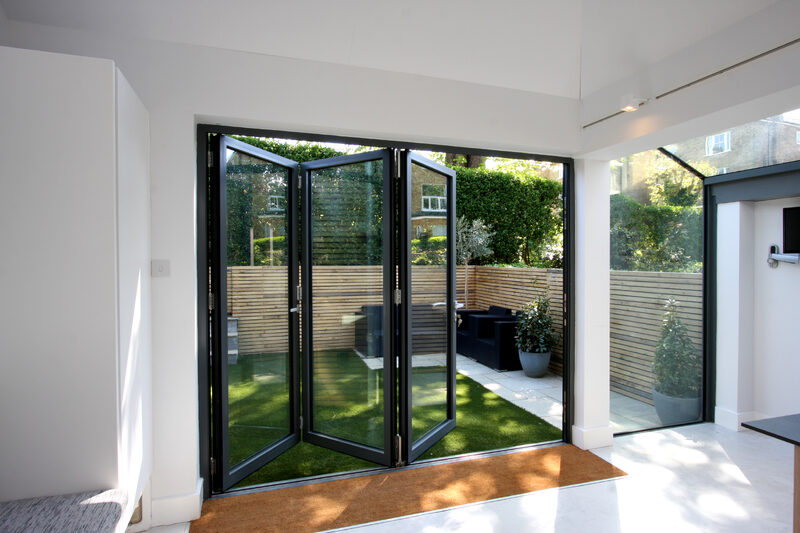 Aluminium bi fold doors to modern rear extension 