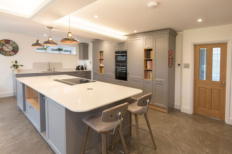Contemporary kitchen island with integrated seating area