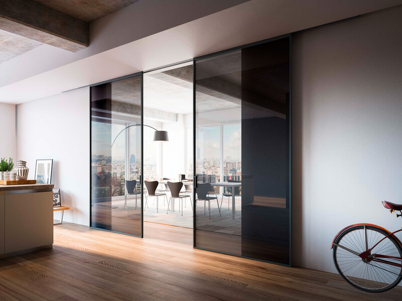 Internal glass sliding doors with an opaque glass finish