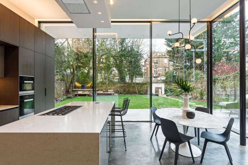Internal view of sliding doors opening corner
