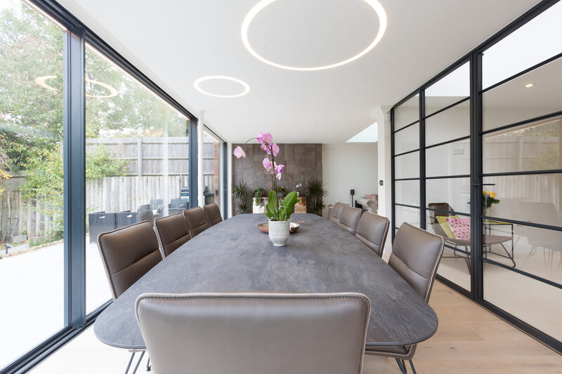 Glass extension with internal glazing
