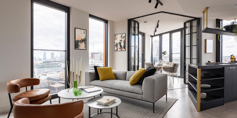 Internal bifolding doors in a corner opening configuration for modern wintergarden