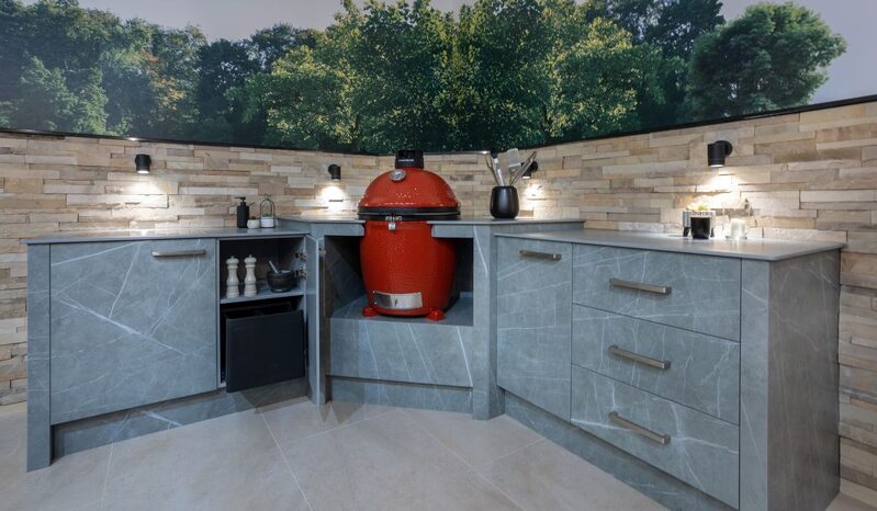Outdoor bespoke kitchens installed at Sky House Design Centre.
