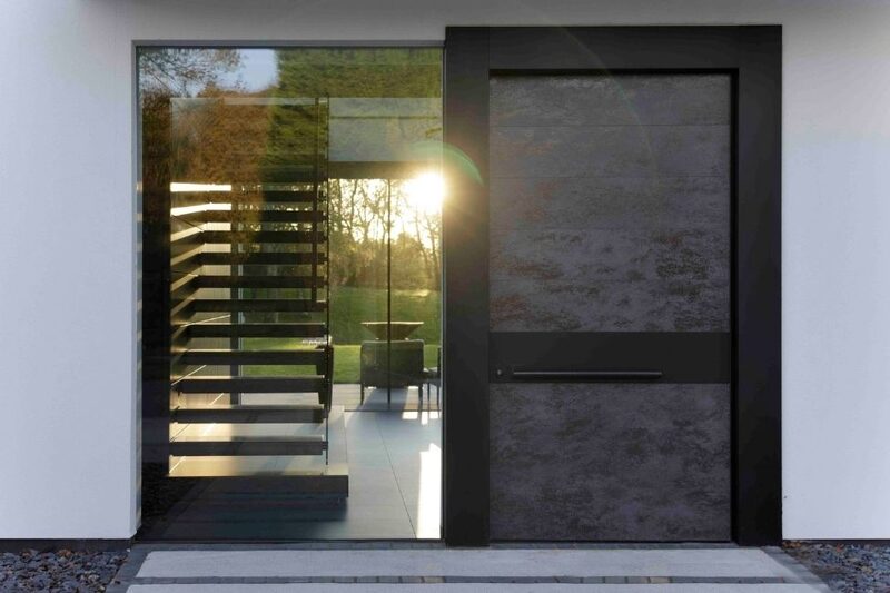 aluminium dark timber effect entrance door