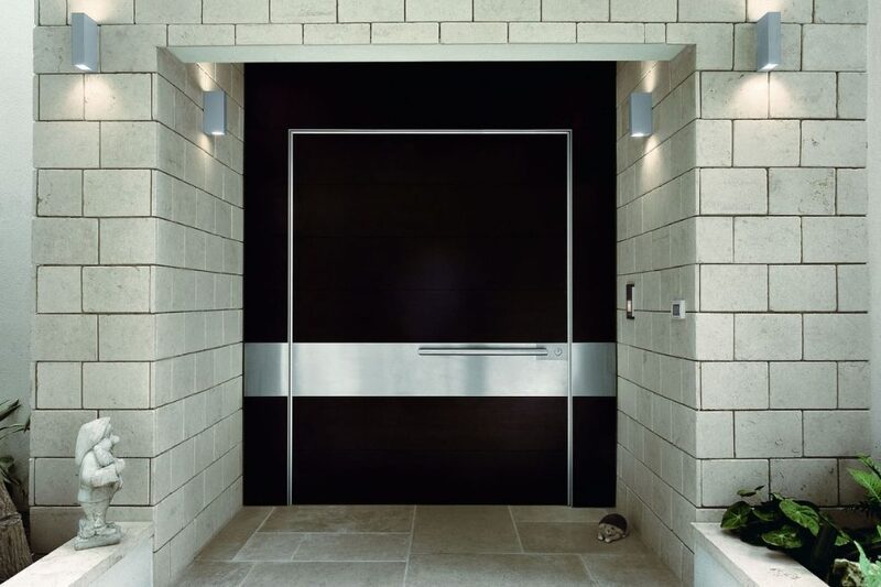 black and silver aluminium entrance door