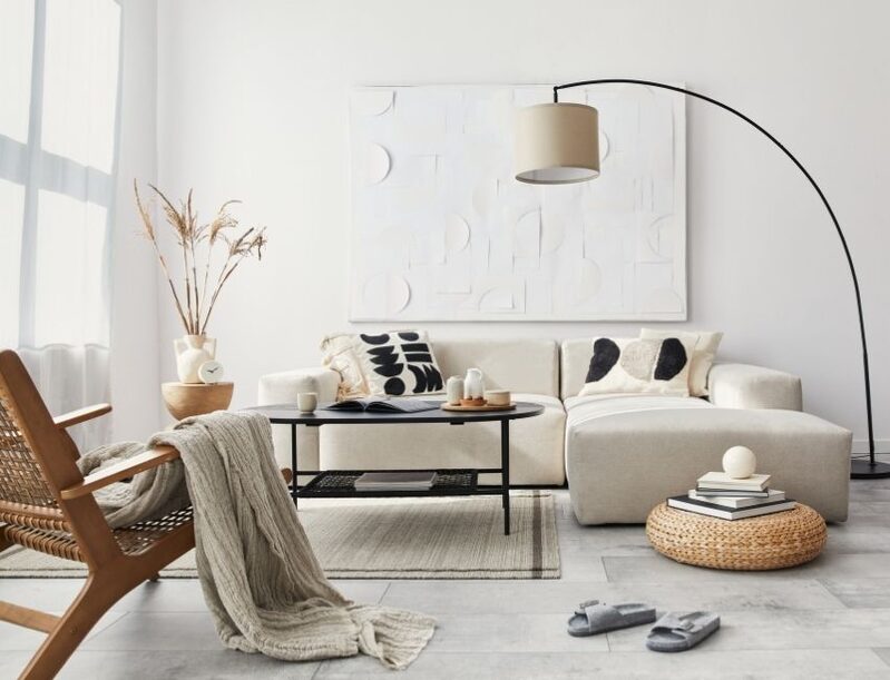 statement lamp in living space with neutral colour scheme