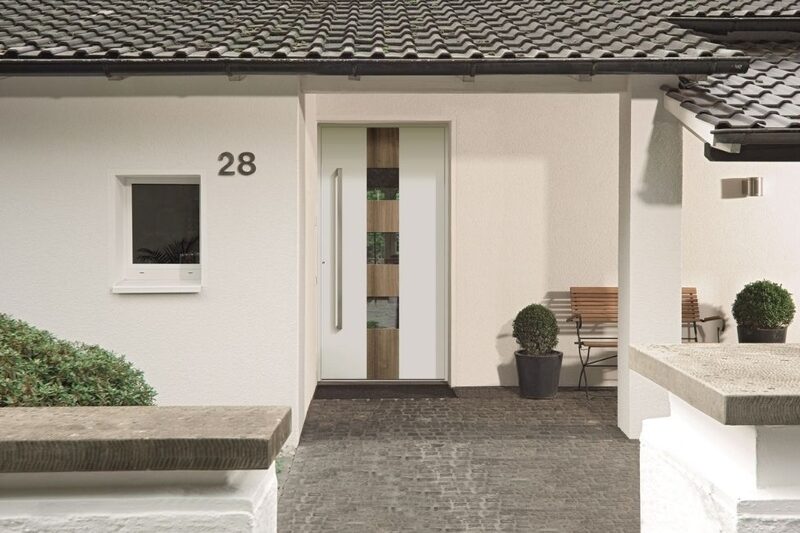 contemporary aluminium entrance door with three glass panes
