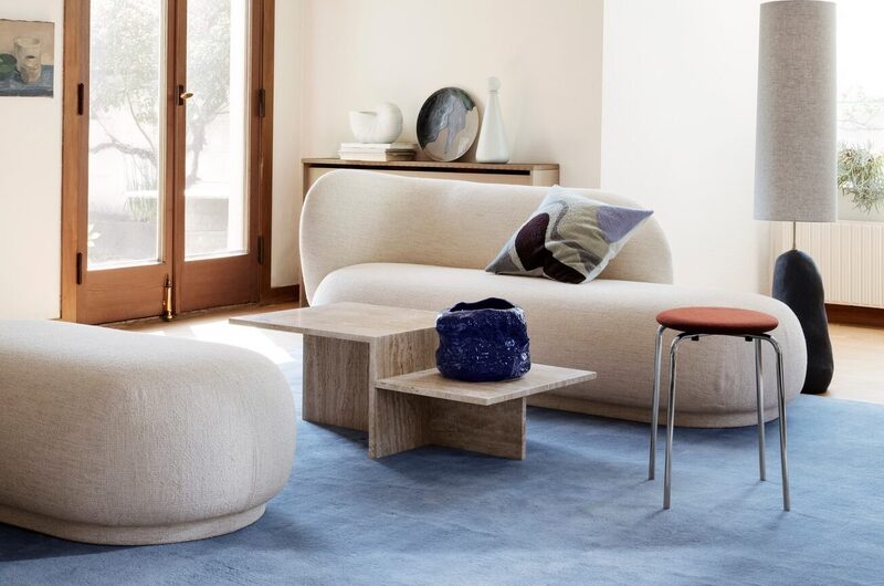 Cream boucle curved sofa in an extremely modern style