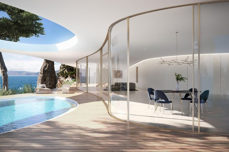 curved sliding glass patio door
