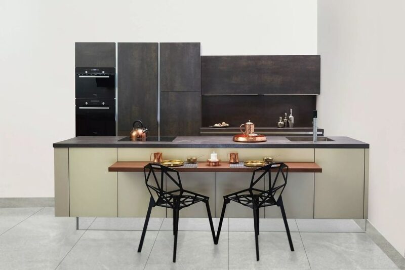 dark granite countertops with breakfast bar