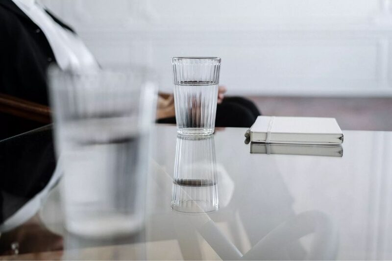 glass countertops with glasses on