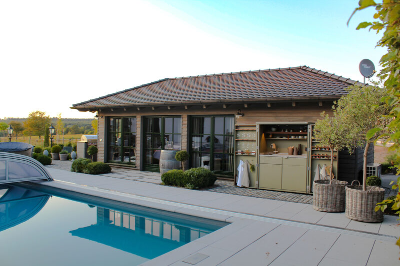Outdoor pantry system in swimming pool area