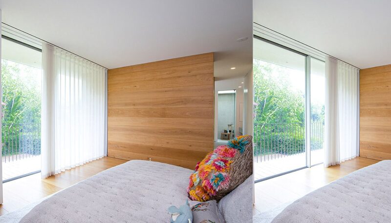 Long hidden shading curtains to new build long island beach house by Grants Blinds
