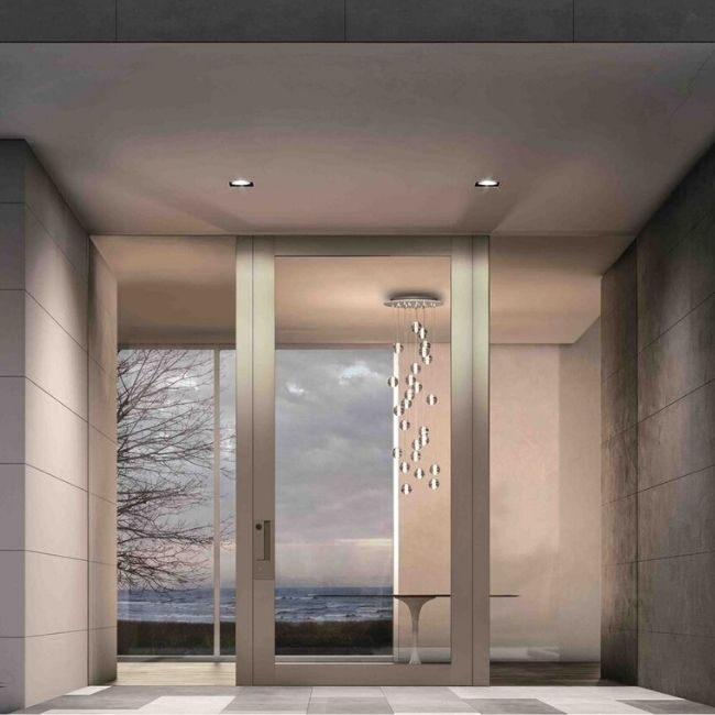 minimal aluminium framed glass entrance door