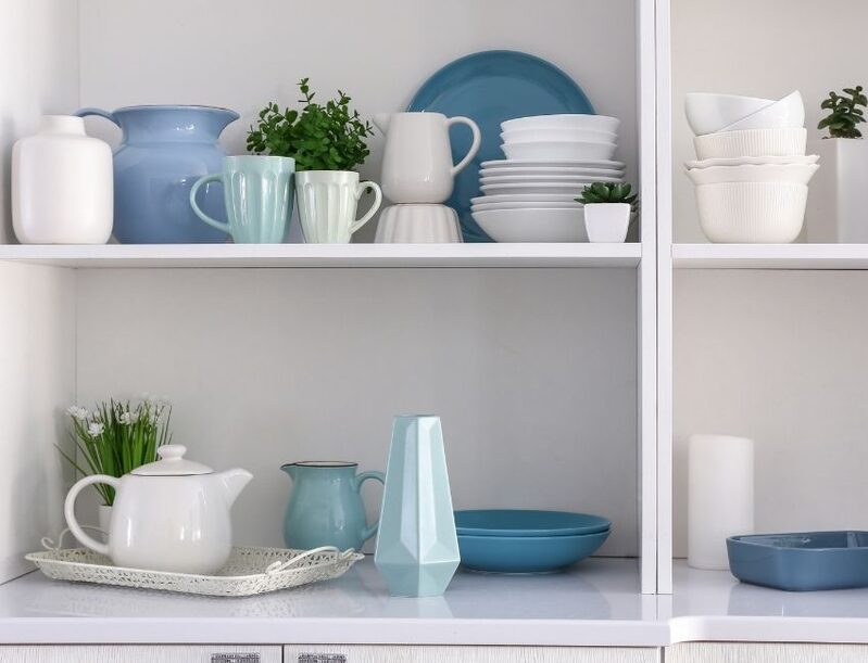 open shelving for coastal granny interior design