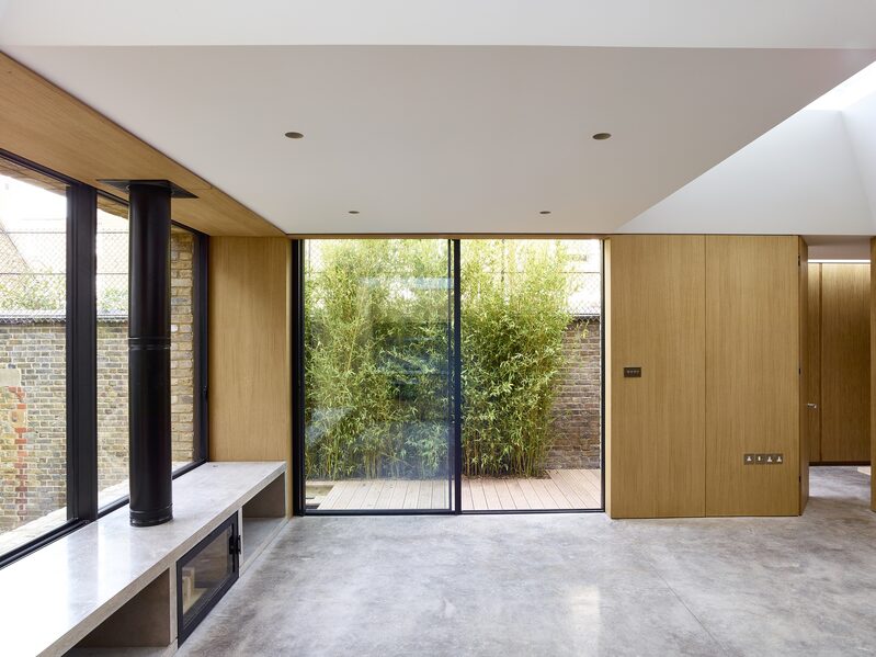 slim framed sliding doors in two pane configuration