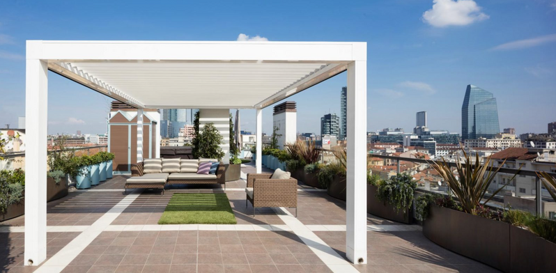 rooftop garden with freestanding louvre roof system