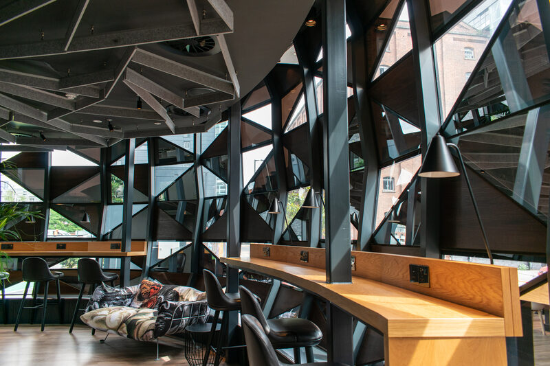 inside the faceted glass diamond structure